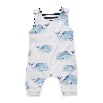 

0-3Y Toddler Kids Boy Girl Sleeveless Whale Romper Infant Child Animal Print Jumpsuit One Pieces Sunsuit Clothes 0-24M
