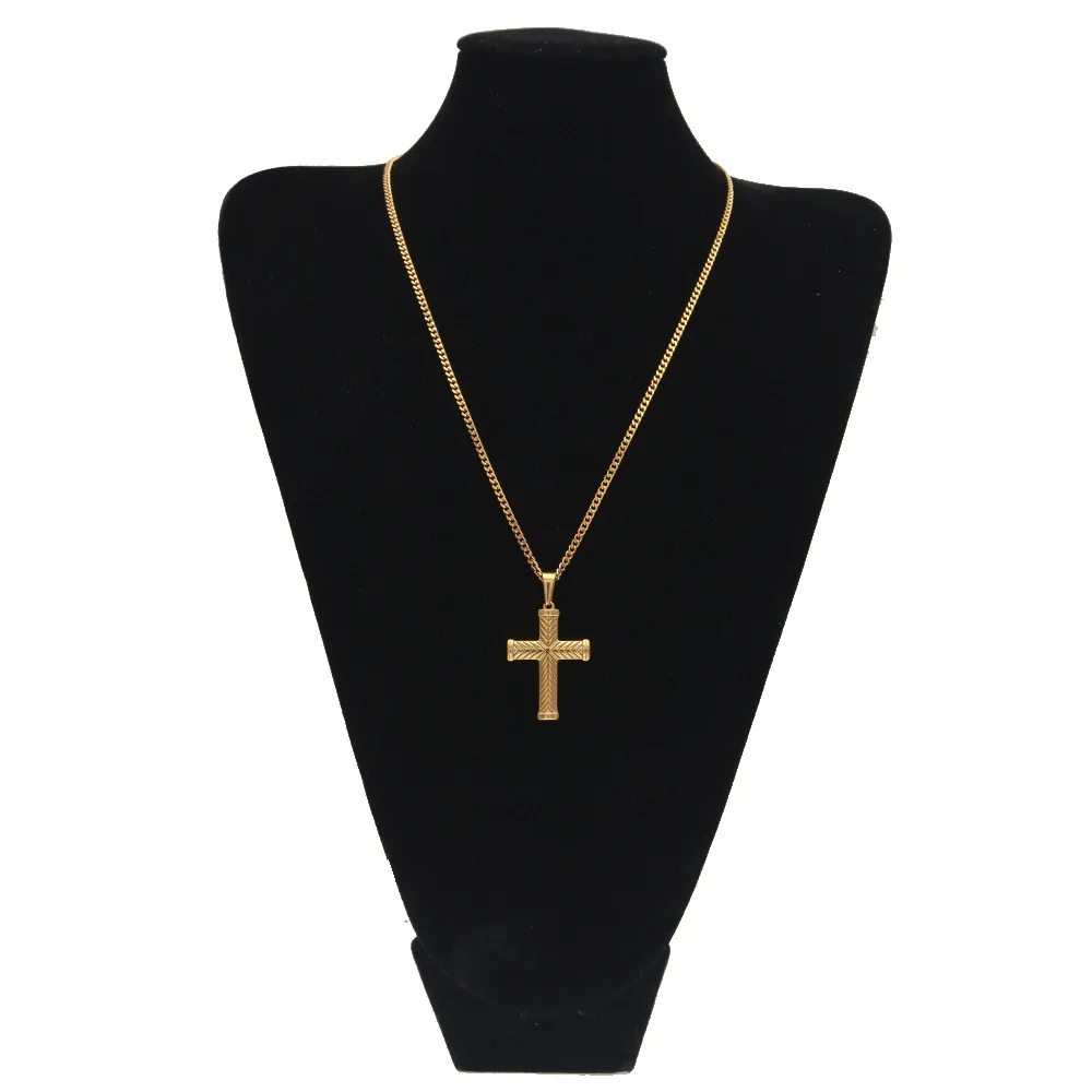 Gold Color Stainless Steel Cross pendant necklaces Men Hip hop fashion vintage necklace male jewelry gifts