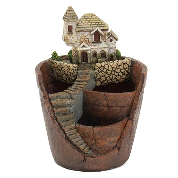 

ABLA Mini House Figurines Resin Flower Pot For Herb Cacti Succulent Plants Planter Home Garden Micro- Landscape Decor Crafts