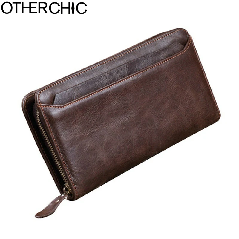 

OTHERCHIC Cow Leather Clutch Bag Men long Wallet Genuine Leather Vintage Wallet Zipper Men Purse Wallets Card Holder 17Y04-78