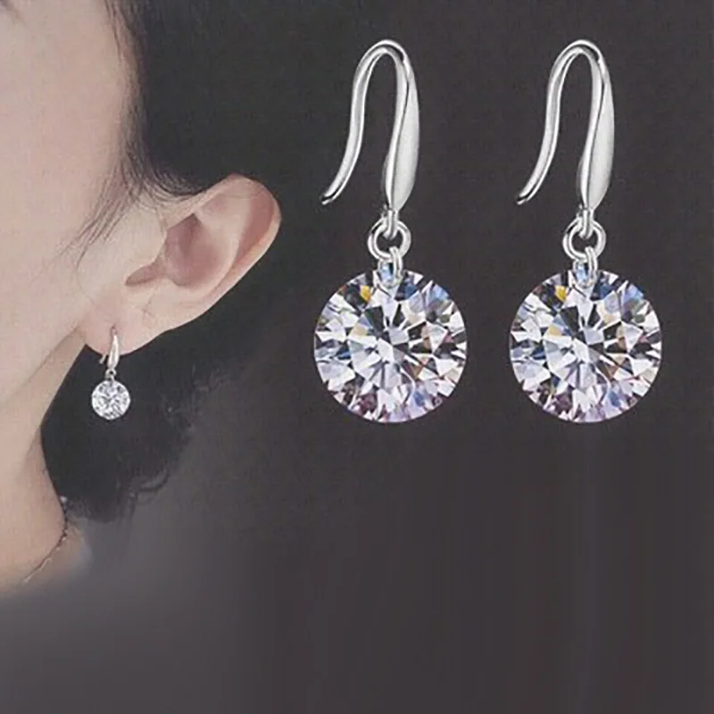 

Personality Fashion OL Woman Girl Party Wedding Austrian shiny diamonds White Round Zircon 925 Sterling Silver gemstone Earrings