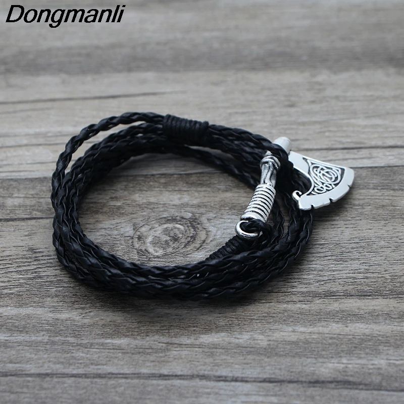 P410 Dongmanli Мужская ювелирного Топор Wrap Anchor Viking Браслет Мужские кожаные аксессуары