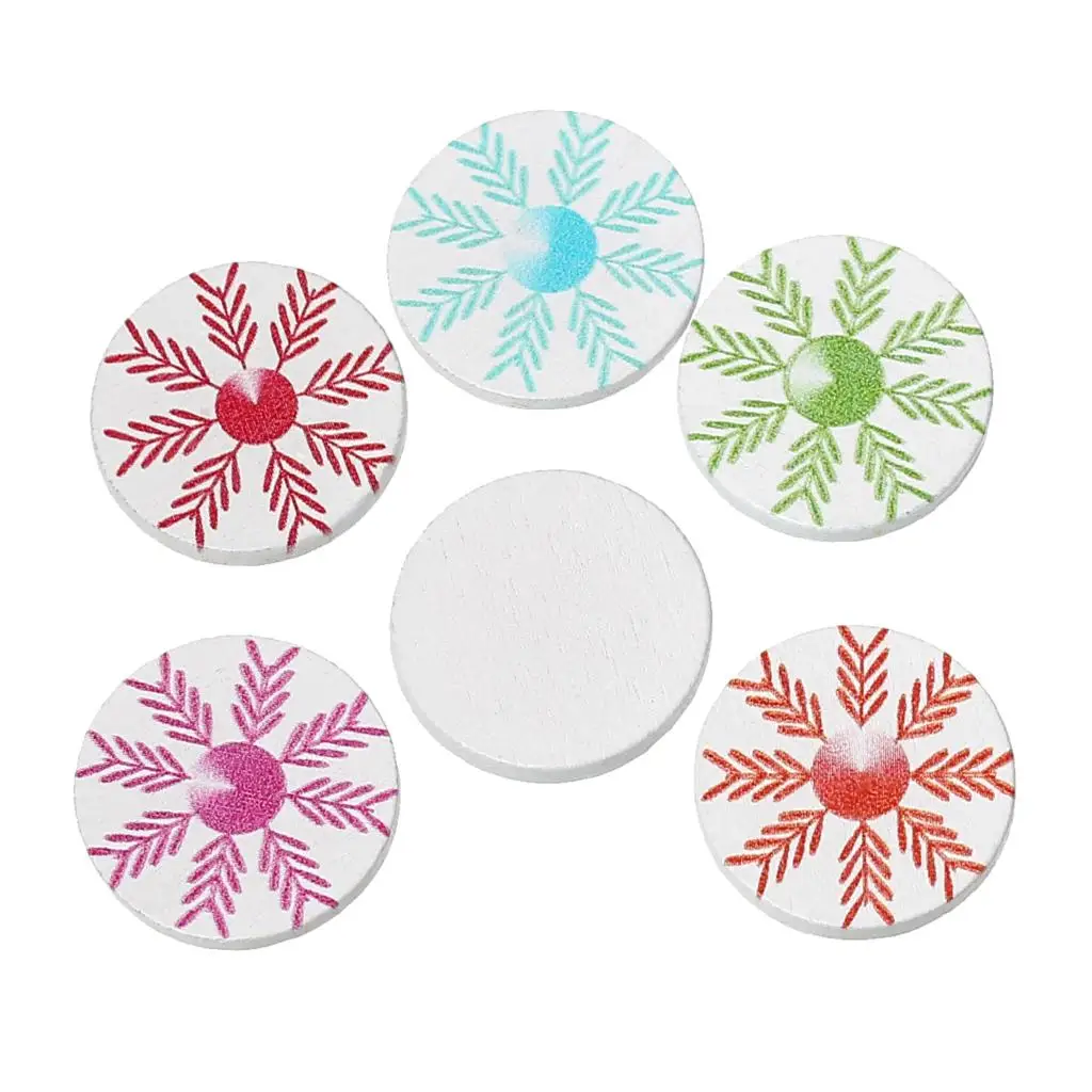 

Wood Embellishments Scrapbooking Art Craft Collection Round At Random Christmas Snowflake Pattern 20mm,100 PCs