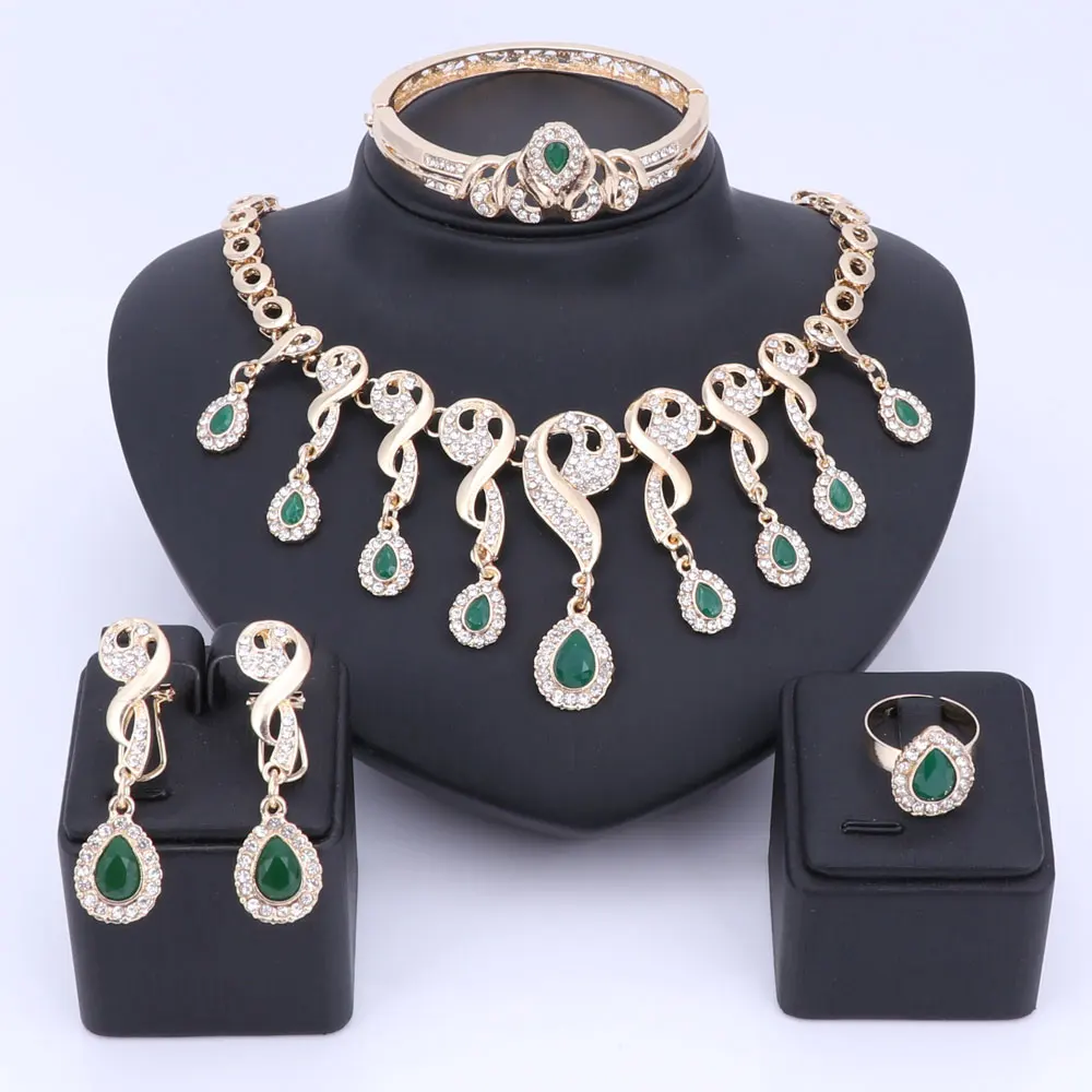 Jewelry Sets For Women Wedding Dress Accessories 8 Color Crystal Necklace Set African Beads Earrings Pendant Ring | Украшения и