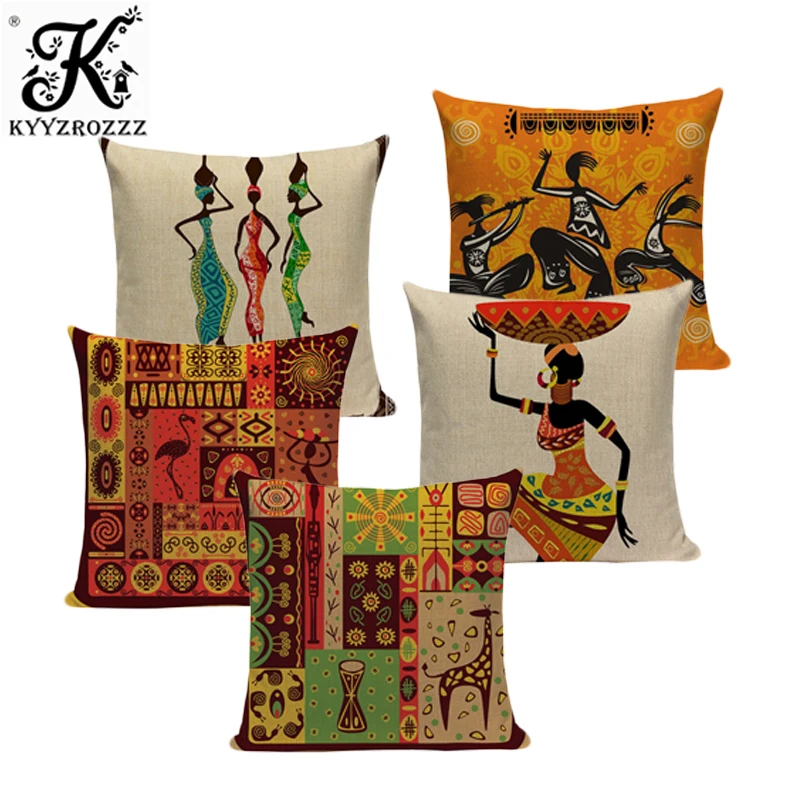 

African Woman Cushion Cover Dancing Lady Africa Geometric Pillow Covers Pillow Cases Color Cloth Bedroom Sofa Decoration Ethnic