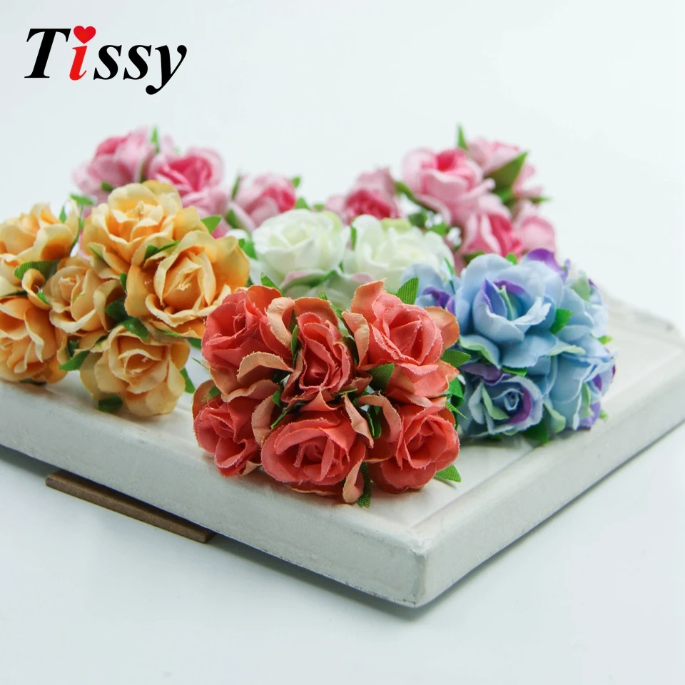 6pcs Silk Rose Artificial Flowers Bouquet Mini Flower For Home Wedding