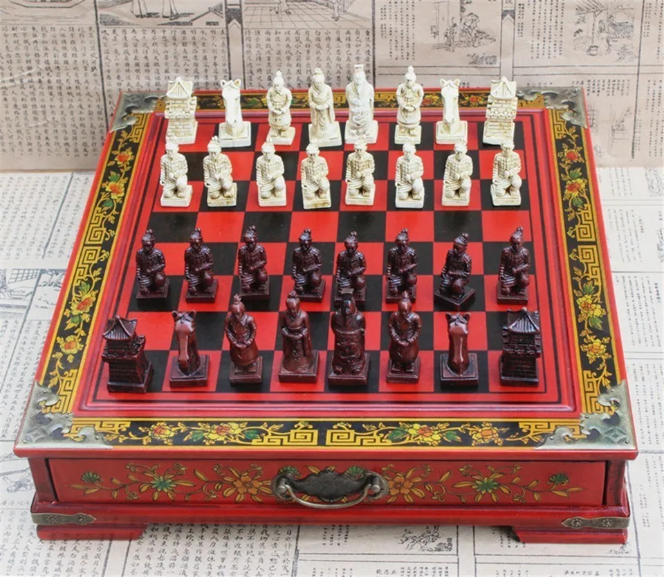 Hot Antique Chess Medium Desktop Stereo Chess Soldiers Resin Chess Pieces Wooden Board High Quality Gift Easytoday