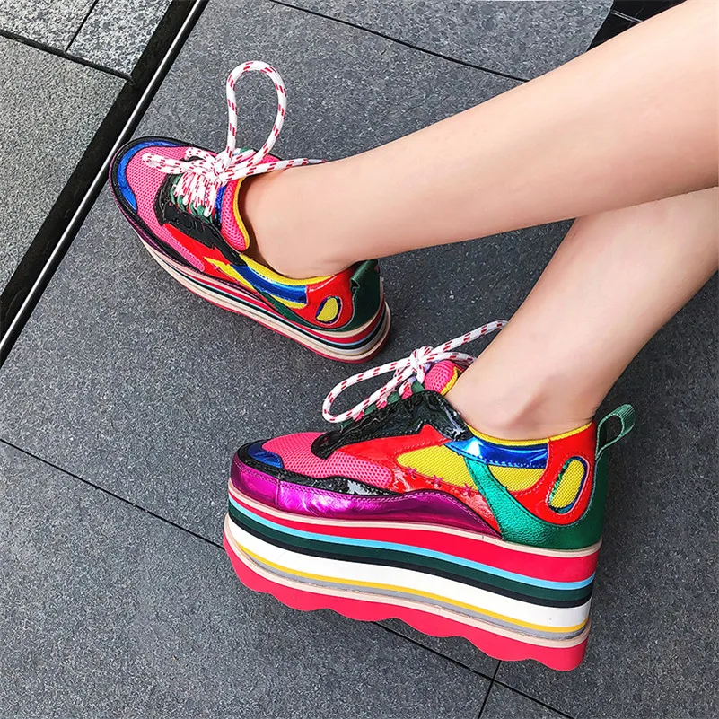 Prova perfetto модный бренд дизайн круглый носок Платформа женские туфли без каблуков женские кроссовки смешанные цвета натуральная кожа сетка повседневная обувь