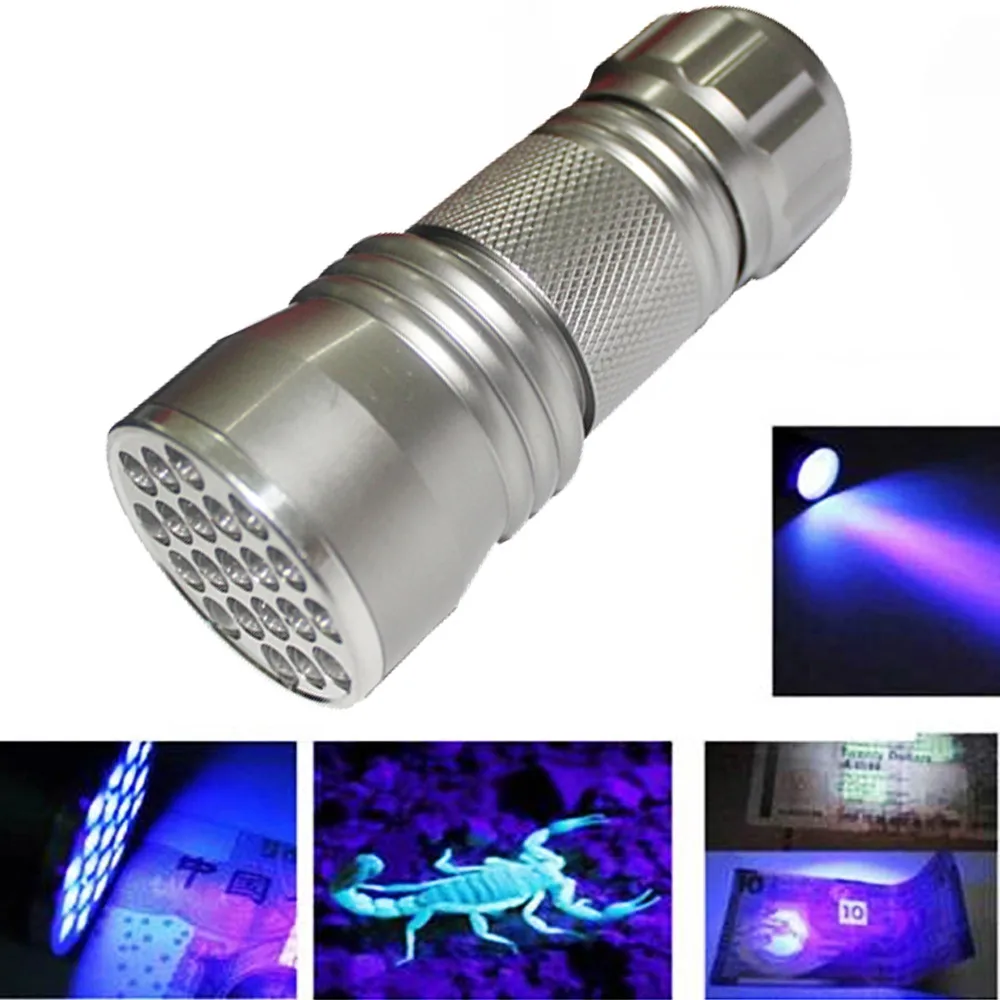 

New UV Ultra Violet 21 LED Flashlight Mini Led Lamps Blacklight Detection Torch Light Lamp Use 3 x AAA Alkaline Batteries