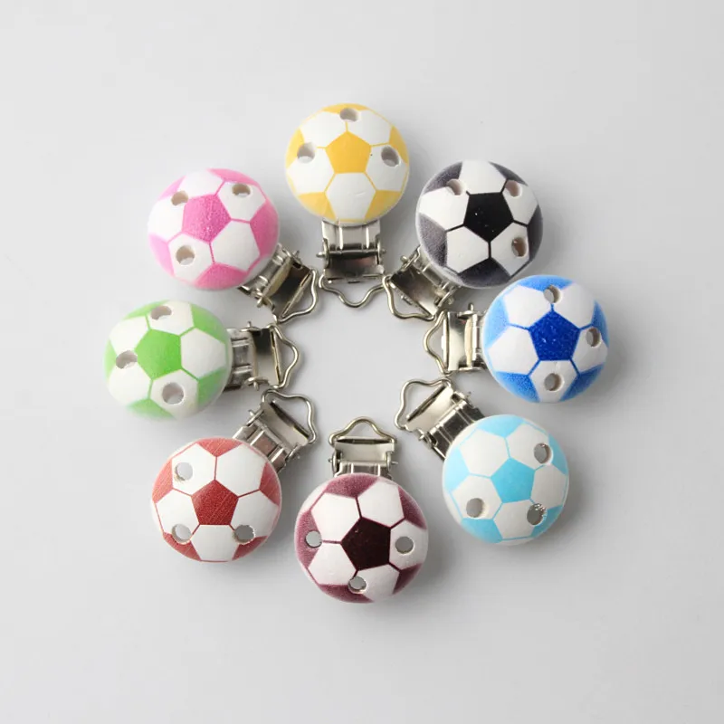 

5Pcs/Set Metal Wooden Football Baby Pacifier Clips Fit Infant Teething Soother Safety Clasps Holders Baby Product Accessories