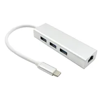 Интерфейс USB 3.1 USB-С Тип-C к Ethernet сети LAN RJ45 с 3 порта USB3.0 Hub адаптер серебристый цвет для MacBook & Chromebook по