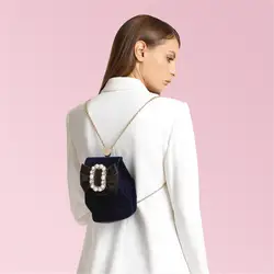 Для женщин сумка рюкзак сумки на плечо для 2019 черный лук алмазы жемчужный рюкзак Золотая цепь Модные Винтаж повседневное рюкзаки