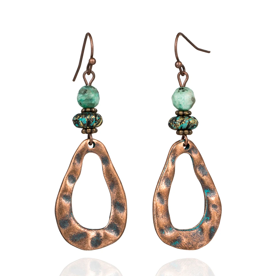 

Vintage Long Drop Women's earrings Antique copper Hollow Hole Water Drop Bead Dangle Earring for women Charm Ethnic jewelry