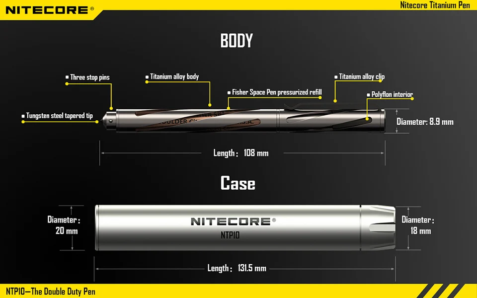 NITECORE NTP10 титановая тактическая ручка Hallow Carve Body tungsten steel конический наконечник и ручка из матового алюминия сплав чехол инструмент difesa