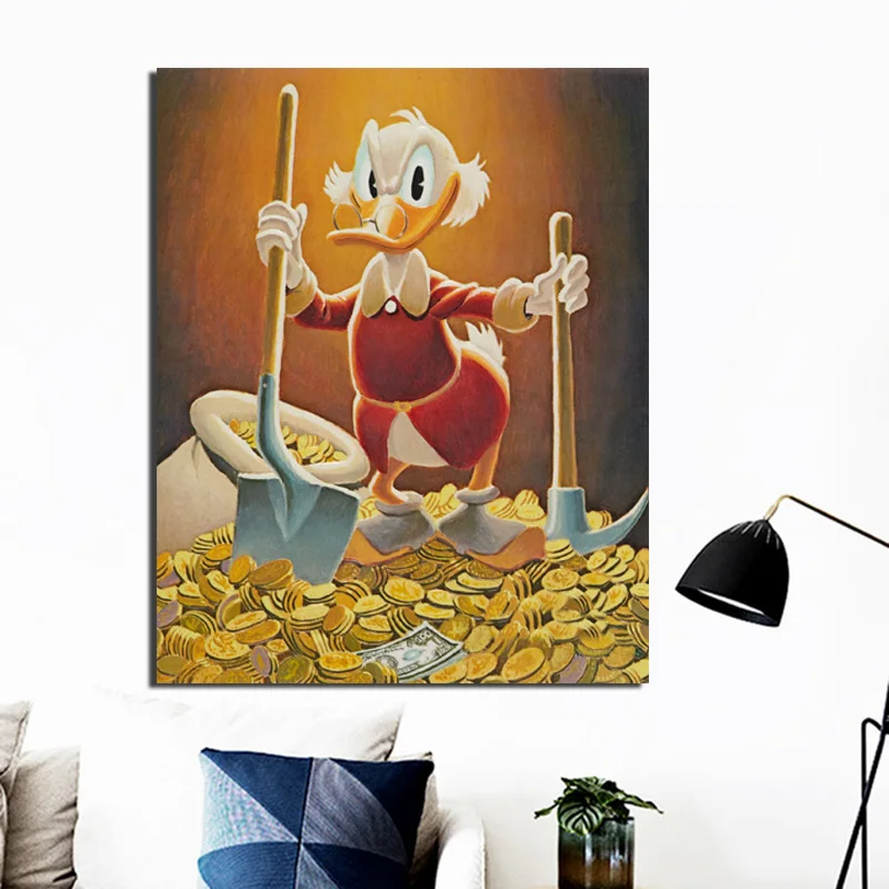 

Donald Duck Digging Gold Mine Canvas Painting Print Living Room Home Decoration Artwork Modern Wall Art Oil Painting Posters HD