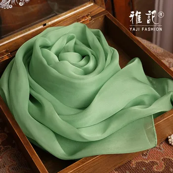

Genuine Silk Women Scarf 2017 Summer Autumn Winter High Quality Shawl Fashion Tea Green Solid Color Scarves