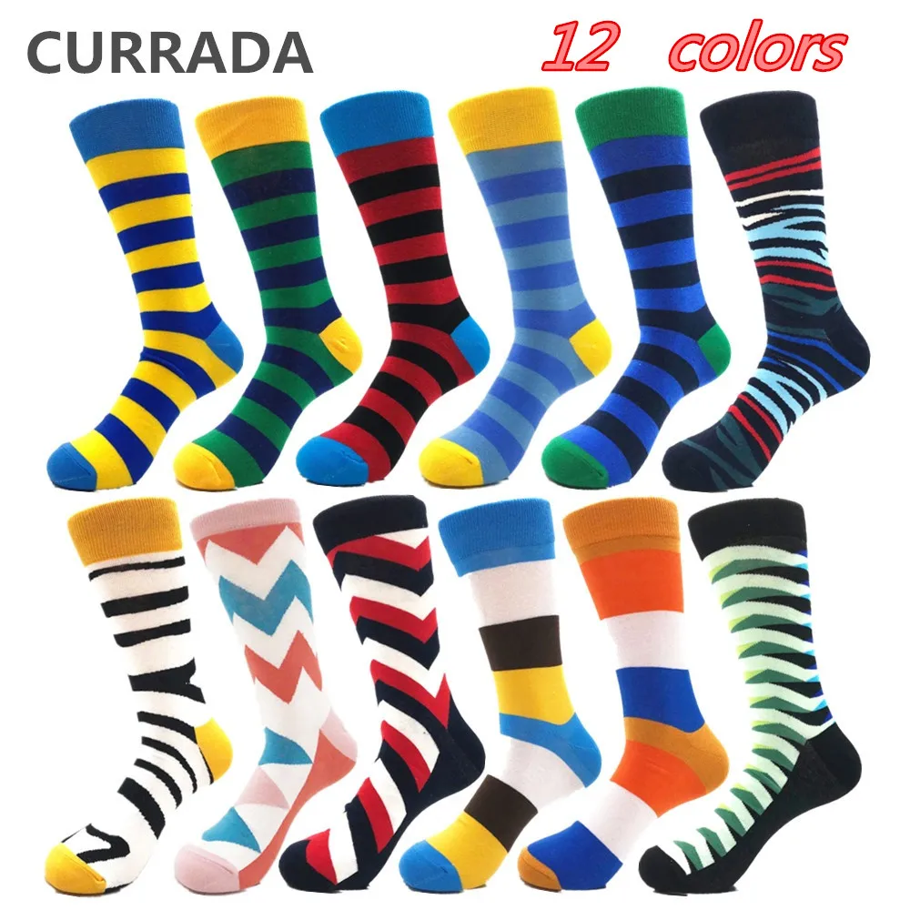 

Brand Quality Mens Happy Socks Combed Cotton Striped 12colors Funny Sock Autumn Winter Warm Crew Casual Calcetines Largos Hombre