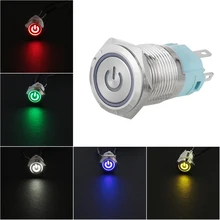 1pc 16/12mm 12v interruptor do carro led power auto-reset momentâneo botão de metal ligar/desligar marca interruptor de bloqueio à prova dwaterproof água