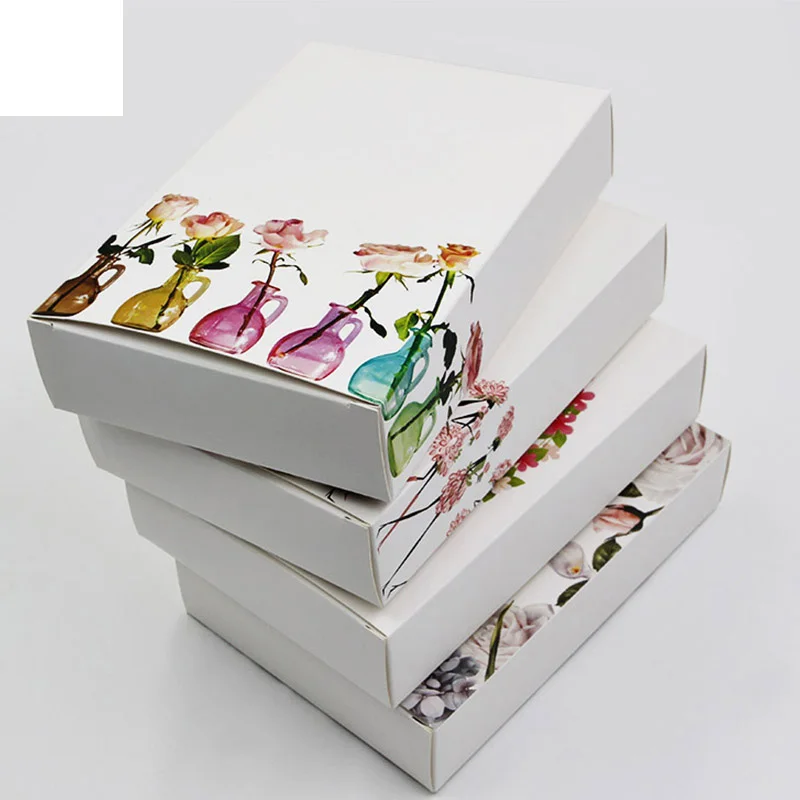 

20pcs 13*4*19cm White Cardboard Paper Box Flower Printed Mask Packaging Box Book Photo Packing Beauty Gift Box