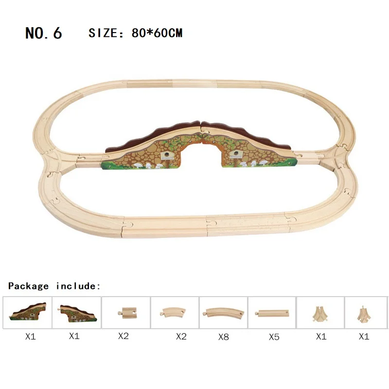 Деревянный трек набор железная дорога игрушка деревянный поезд трек аксессуары-расширение деревянный трек рельсы поезда дорожные игрушки для детей дропшиппинг - Цвет: wood track set 6