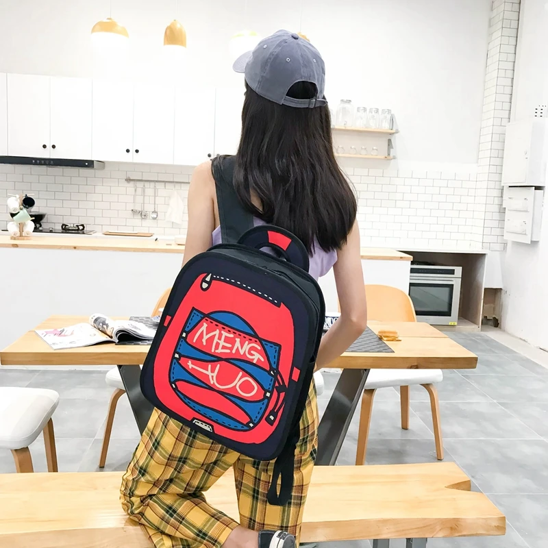 Menghuo New 3D Anime Cartoon Women Backpack School Bag Nylon 2D Style Travel Drawing Book Backpack Mochilas for Teenagers Gilrs (49)