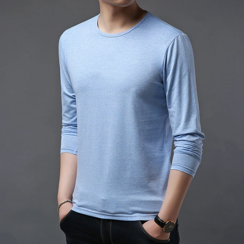 2019 spring long-sleeved T-shirt men's solid color multi-color cotton long-sleeved t-shirt men's bottom business casual t-shirt