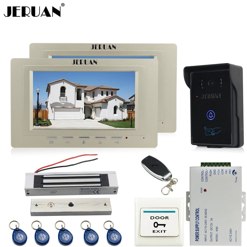 

JERUAN two luxury 7`` Video Intercom Video Door Phone System+700TVL RFID Access Waterproof Touch key Camera+Magnetic lock