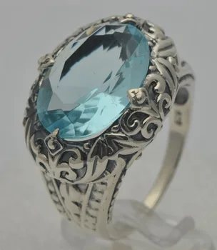 

Free shipping The European and American fashion Bohemia style antique silver 925 silver sea sapphire rings