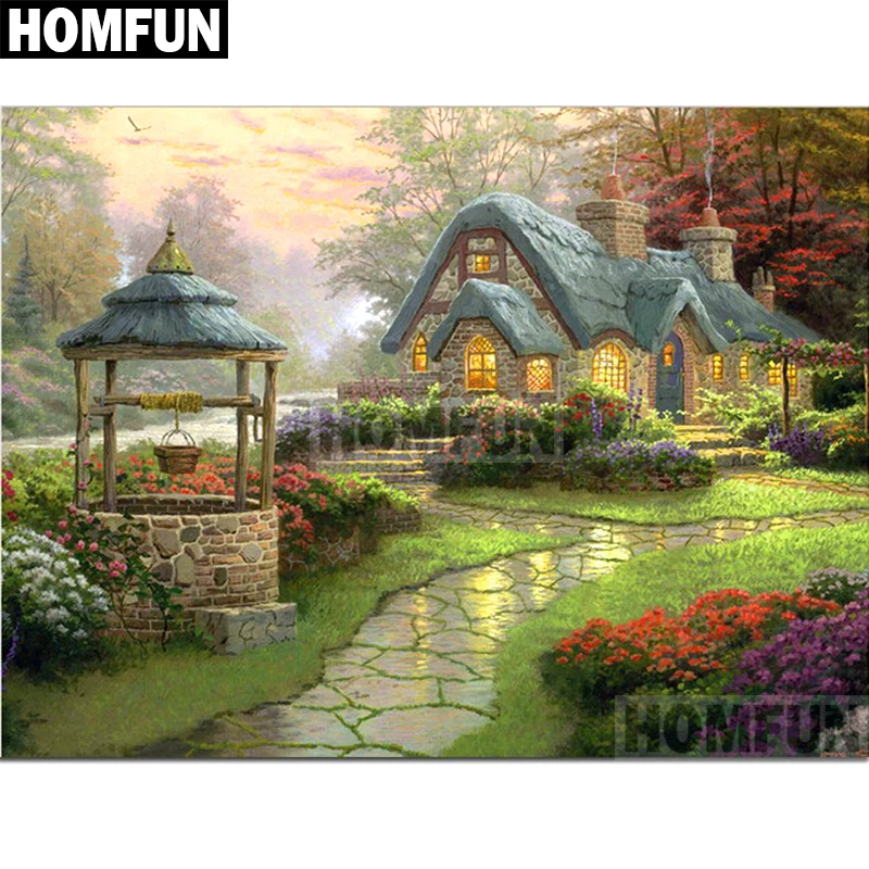 Алмазная живопись HOMFUN A02104 картина домик лес с полными квадратными/круглыми