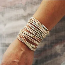 

17KM Bohemian Beads Weave Charm Bracelets For Women Statement Natural Stone Handmade Leather Rope Wrap Bracelet Fashion Jewelry
