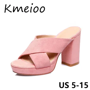 

Kmeioo Woman Genuine Leather Gladiator Pumps Round Toe Rome Sandals Platform Boots Super High Heel Sandals 10CM Woman Shoes