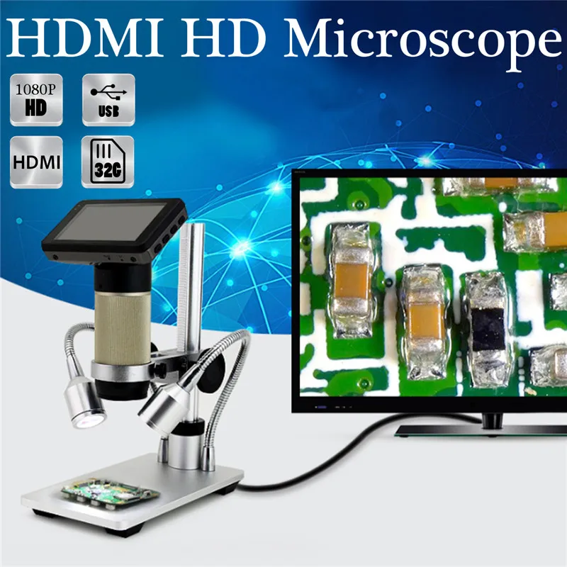 

Digital Microscope Camera ADSM201 HDMI Microscope 3MP 1080 for PCB Repair Tool US110V/EU220V Double Lights UV Filter Metal Stand
