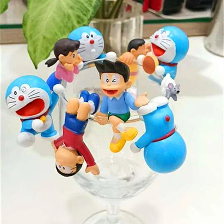 

1Set 8pcs 6CM Doraemon Anime Action Figure Model Cup edge PVC Cartoon Figures collection Toys New Unisex XMAS Gifts