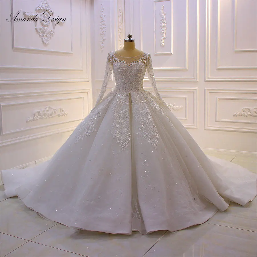 

Amanda Design trouwjurk Long Sleeve Lace Appliques Beads Ball Gown Wedding Dress