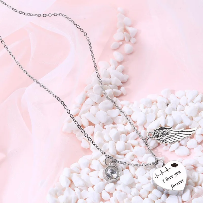 В форме сердца Кремация I Love You Forever Urn ожерелье с аксессуарами(крылья/драгоценные камни/Воронка/бархатный мешок