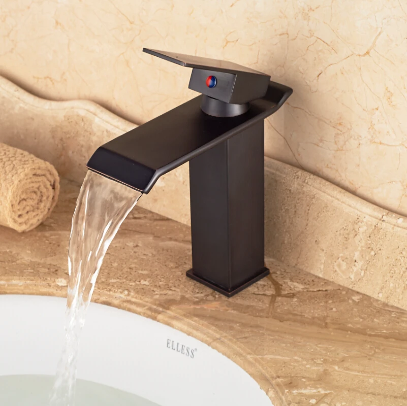 

Free Shipping Oil Rubbed Bronze Basin Sink Faucet Single Handle Hot Cold Water Waterfall Mixer Taps