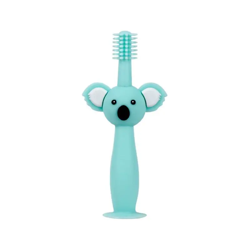 360degree Baby Toothbrush Koala Head Handle Infant Brushing Teeth Training Safe Design Soft Healthy Silicone Toddler Oral Care - Color: Green