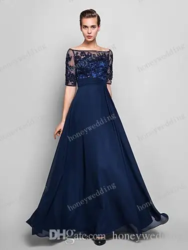Bateua Prom Dress Navy