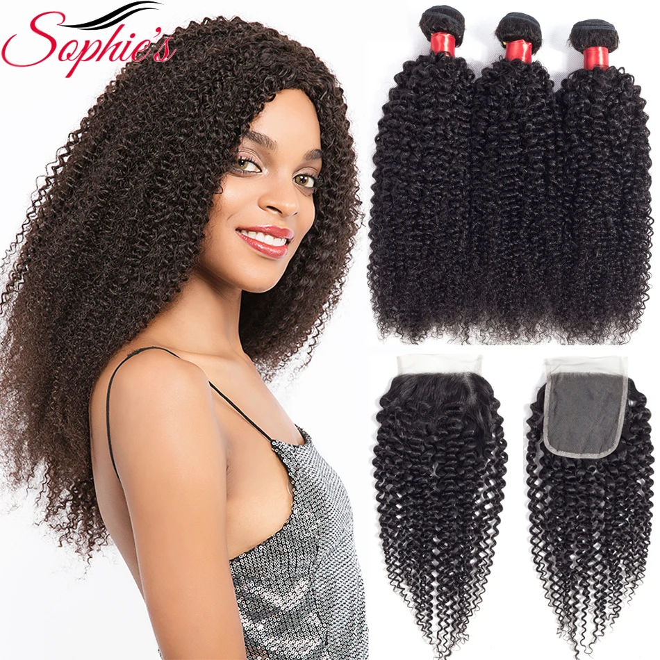 

Sophies Peruvian Hair Bundles With Closure Curly Hair 3 Bundles With Closure Non-Remy Human Hair Bundles With Closure 4pcs/Lot