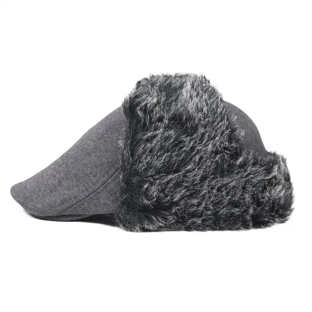 VOBOOM уха лоскут Bomber Hat для мужчин зимние мягкие серый хлопок теплый плоский Плющ