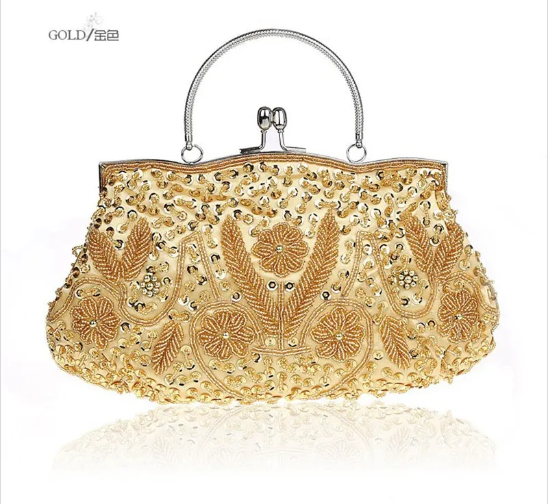 Модная черная женская сумка для банкета, украшенная бусинами, клатч, вечерние сумки для невесты, сумочка с цепочкой на плечо, MakeupBag 03393-G - Цвет: Золотой