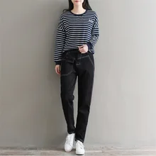 Повседневные свободные леггинсы в стиле ретро вышивка высокая талия черные джинсы джинсовые хлопковые брюки женские брюки