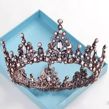 New European Vintage Crown Tiara Black Rhinestone Round Tiaras Pearls Tiara Crown Bridal Wedding Crowns Hair