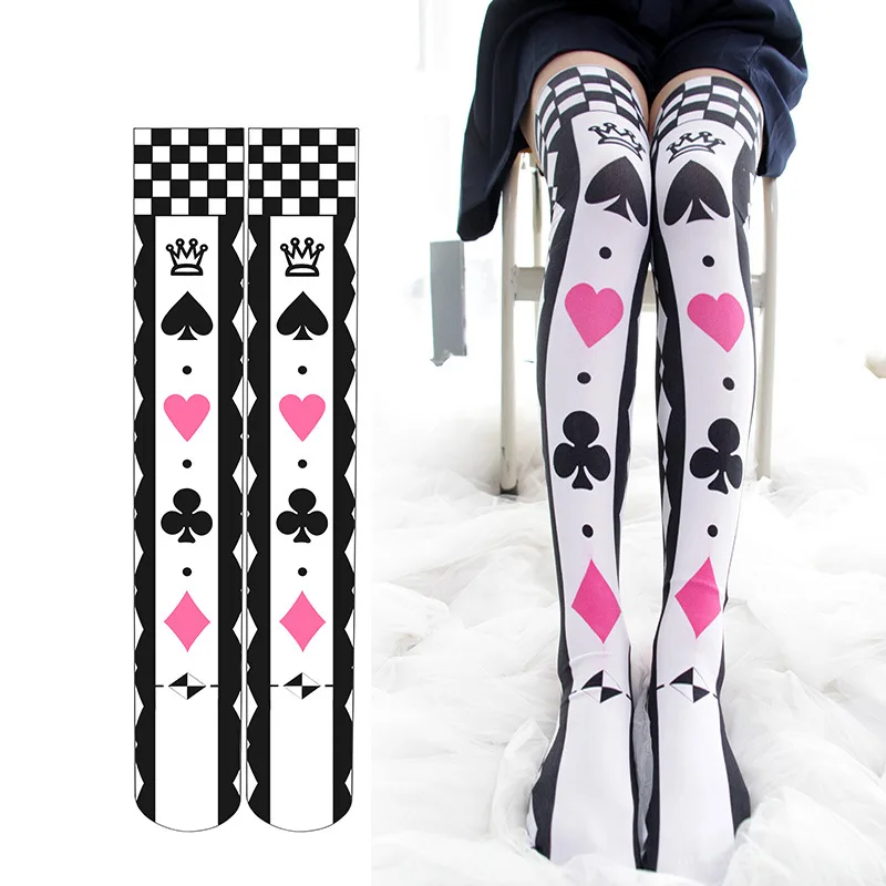 

Gothic Alice Poker Lolita Stockings Cosplay Anime Socks Kawaii Thigh High Japanese School Sock Over the Knee Stocking