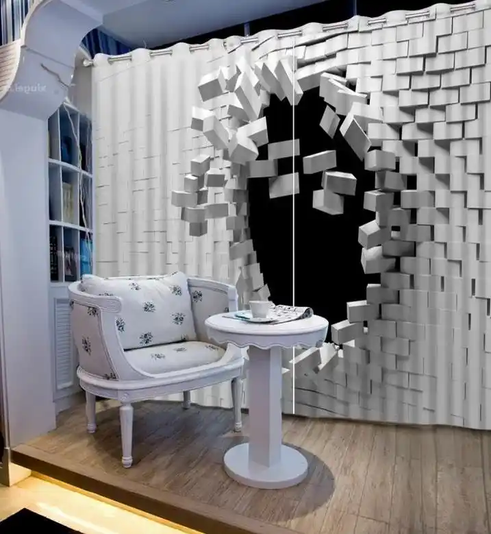 Black And White Blackout Curtain Polyester Creative Wall 3d