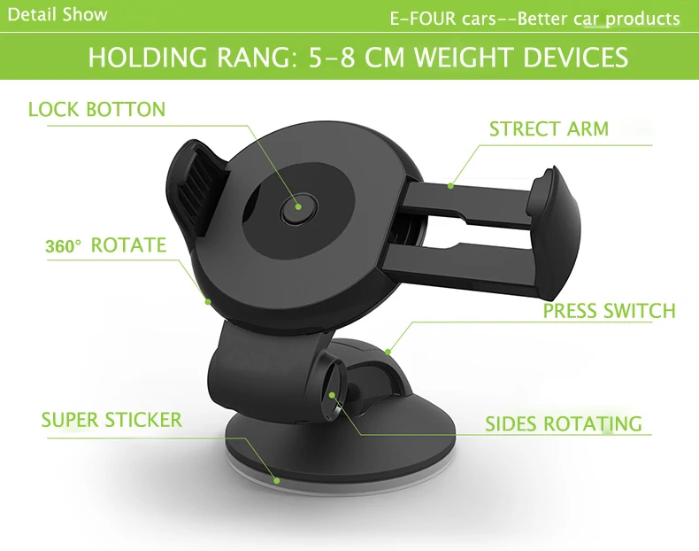 E-FOUR Универсальный Автомобильный кронштейн Подставка для телефона ABS+ Металл Универсальный держатель для навигации телефоны всасывания Стикеры моющиеся дно