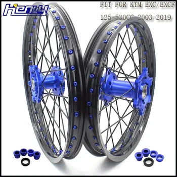 

21/18 Enduro Spoked Wheel Set Motorcycle For KTM EXC EXC-F 200 300 350 400 2003-2020 Black Spoke Rims