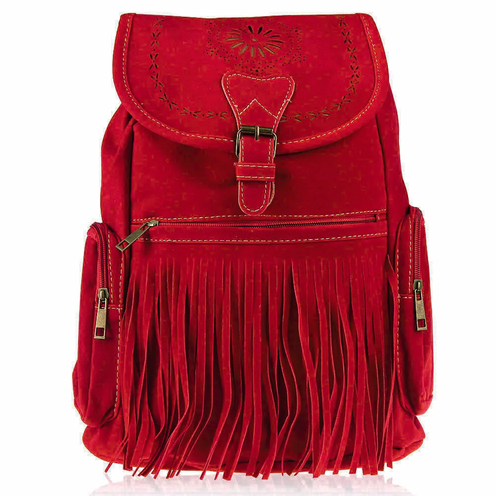 Women Leather Tassel Fringe Backpack Shoulder Bag Rucksac Satchel