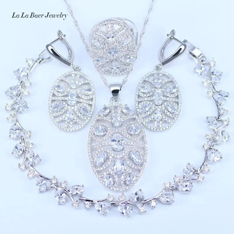 L& B, Новое поступление, руссина, Свадебные Ювелирные наборы для женщин, белый кристалл, 925 штамп, серебряный цвет, симпатичные браслеты, ювелирные наборы - Окраска металла: Four Piece