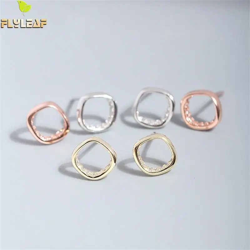 

Flyleaf Simple Elliptical Square 100% 925 Sterling Silver Stud Earrings For Women Cubic Zirconia Earings Fashion Jewelry Fine
